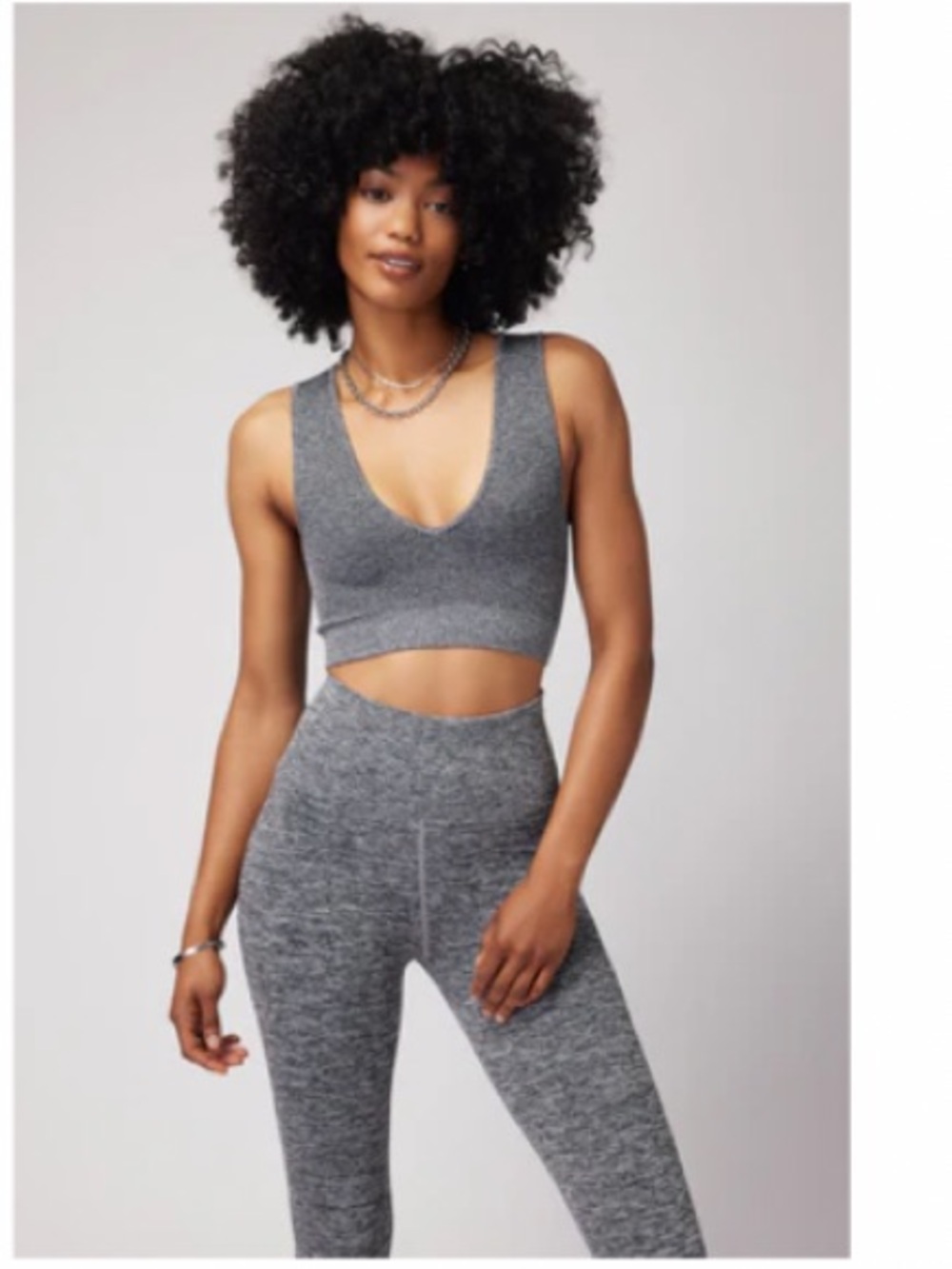 Spiritual Gangster Seamless Ribbed VNeck Sports Bra Leggings and Biker Short Set